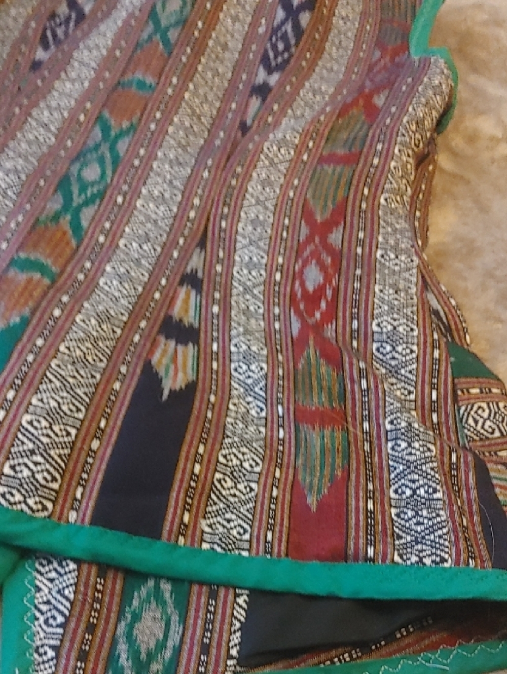 Boho Woven Patchwork Vest with Teal Trim - Picture 12 of 14